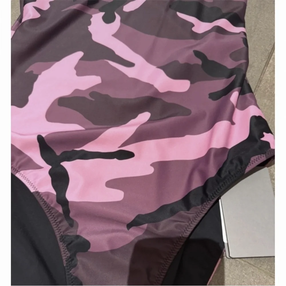 Balenciaga Black/pink one shoulder jersey camo New boutique swimsuit 🩱 - Picture 3 of 16